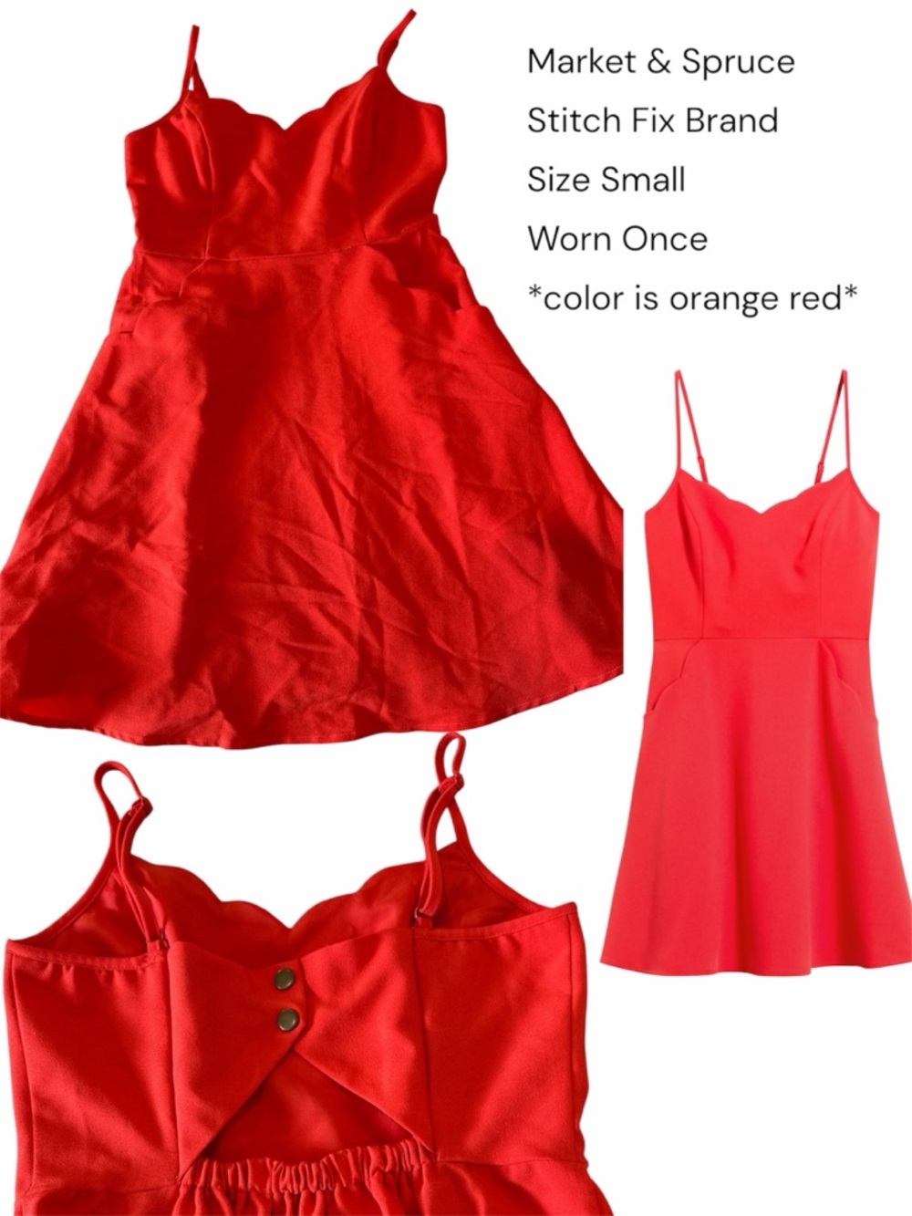 Market & Spruce Orange-Red Scallop Neck Fit & Flare Dress with Spaghetti Straps